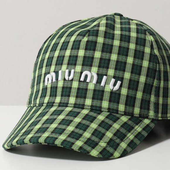 Miu Miu Green Plaid Check Hat - Picture 1 of 6